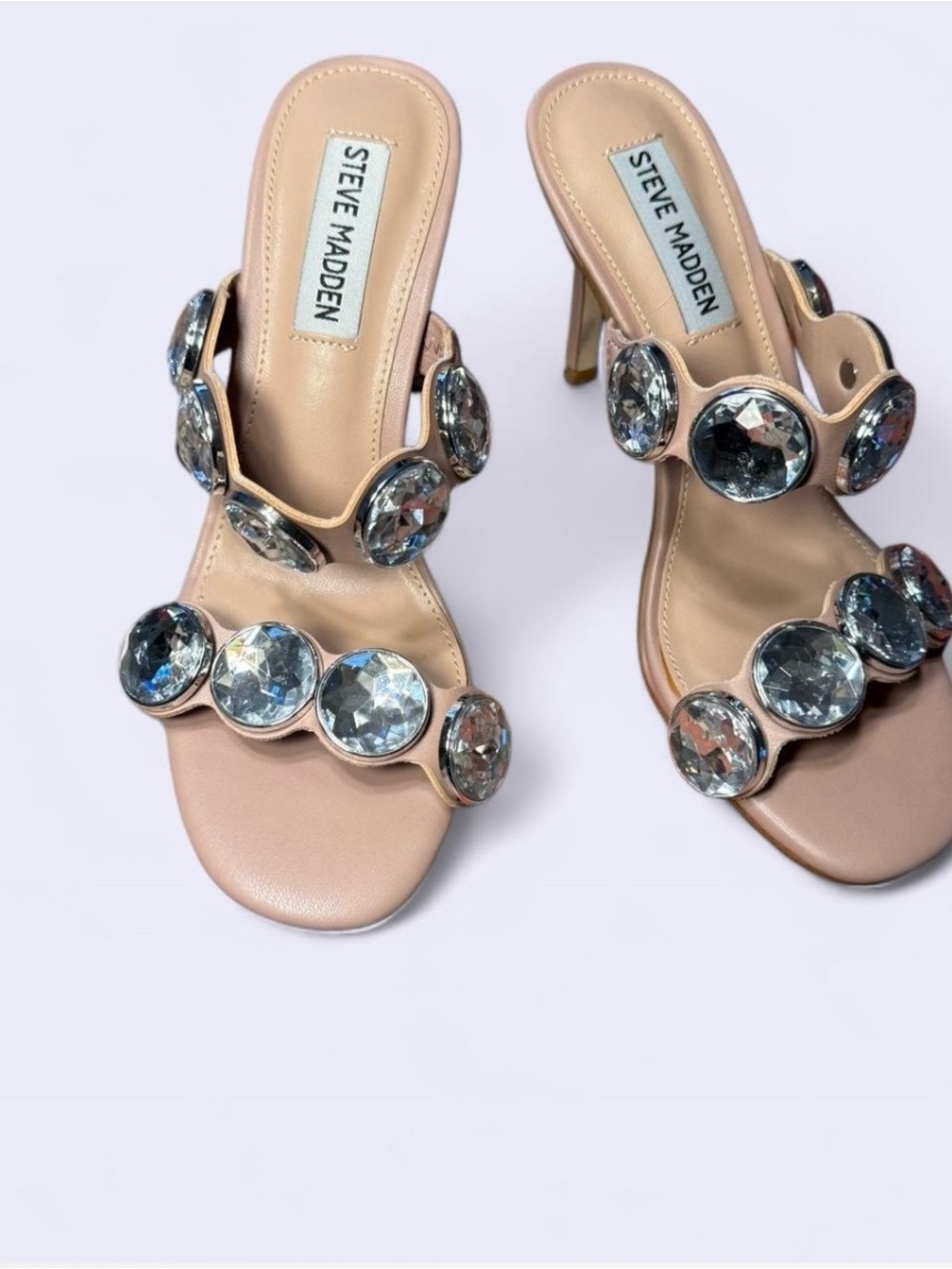 Steve Madden Nude Crystal Embellished Heeled Slides